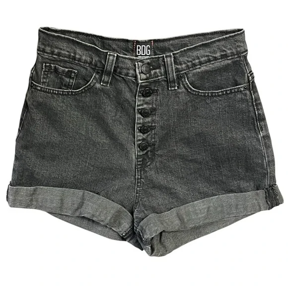 BDG Urban Outfitters Shorts‎ 26 Black Mom High Rise Button Fly Cuffed Hem Casual - Picture 2 of 10